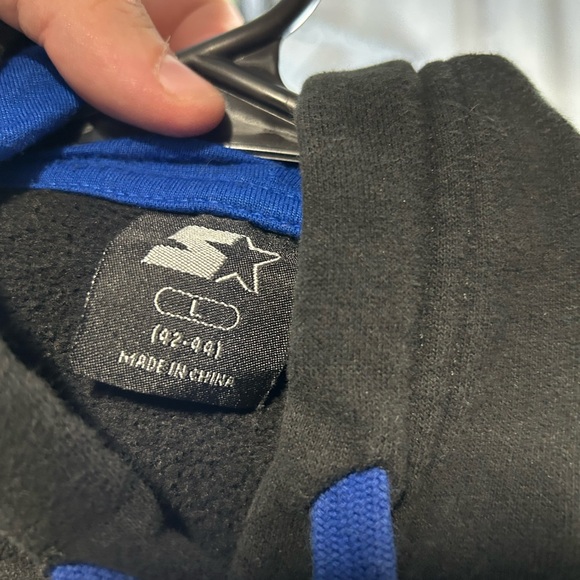 Rare STARTER Black with Blue sleeve stripes  Hooded Sweatshirt - Picture 3 of 3